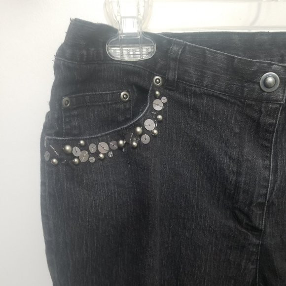 black w silvery glitz Ruby Rd size 10 jeans - Picture 3 of 7